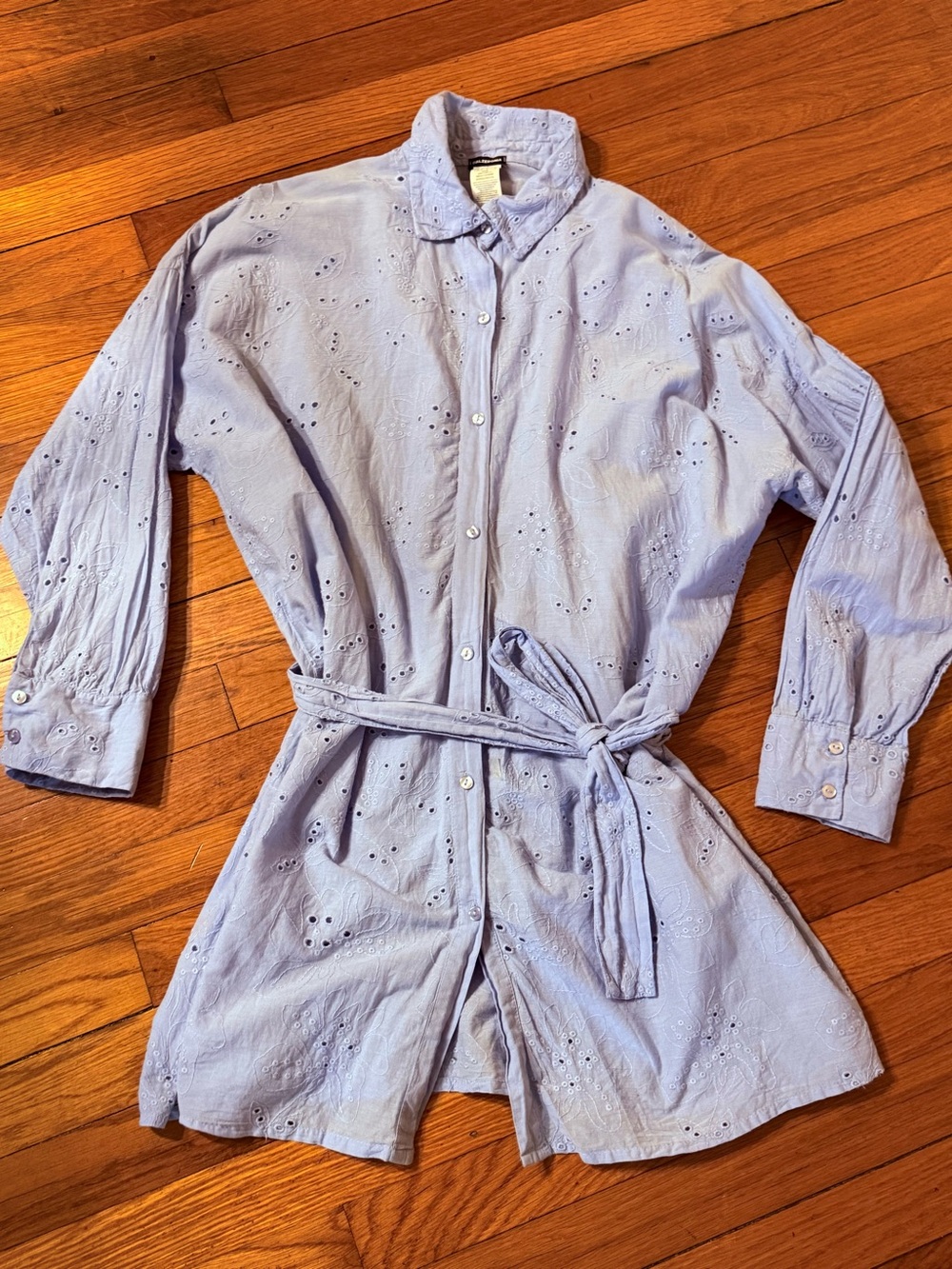 Calzedonia Blue Broderie Anglaise Cotton Shirt Dress S Belted Coastal